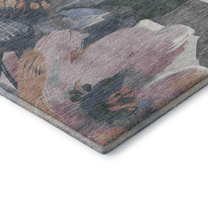 HomeRoots 9' X 12' Washable Pewter Salmon Floral Area Rug with UV Protection - Durable & Stylish for Homes 694007