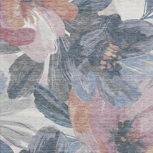 HomeRoots 9' X 12' Washable Pewter Salmon Floral Area Rug with UV Protection - Durable & Stylish for Homes 694007