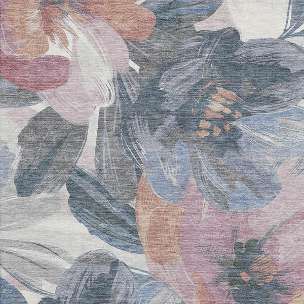 HomeRoots 9' X 12' Washable Pewter Salmon Floral Area Rug with UV Protection - Durable & Stylish for Homes 694007