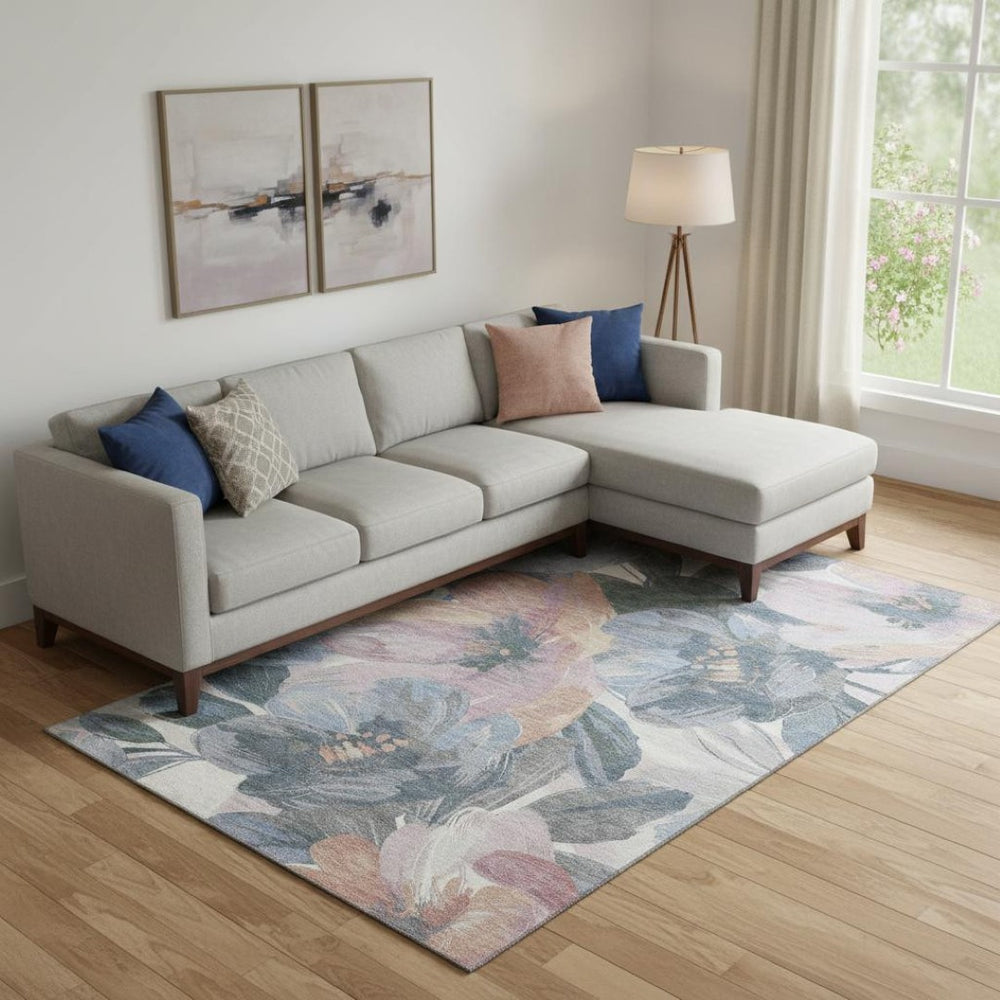 HomeRoots 10' X 14' Washable Pewter Salmon Floral Area Rug with UV Protection – Durable, Stylish, Easy Care! 694008