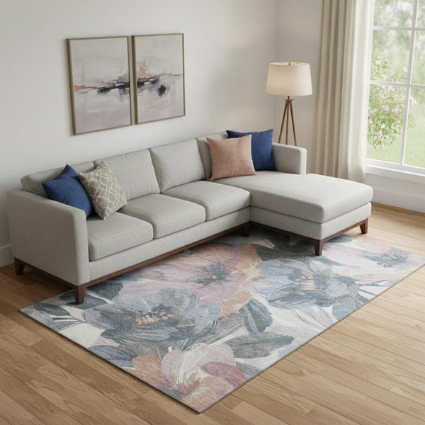 HomeRoots 10' X 14' Washable Pewter Salmon Floral Area Rug with UV Protection – Durable, Stylish, Easy Care! 694008