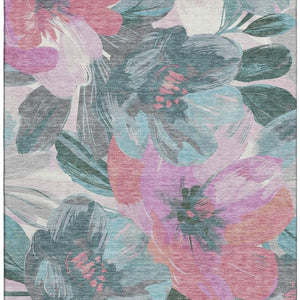 HomeRoots 5' X 8' Teal Blush Ivory Floral Washable Area Rug - Durable, Stain-Resistant, UV Protected & Stylish 694010
