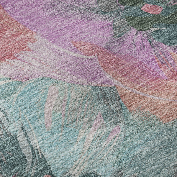 HomeRoots 8' X 8' Stylish Teal Blush Floral Round Rug - Washable, UV Protected, Stain Resistant & Non-Slip! 694011