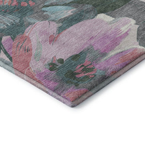 HomeRoots 9' X 12' Elegant Teal Blush Ivory Floral Area Rug - Washable, UV Protected, Perfect for Families! 694013