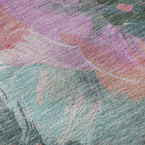 HomeRoots 9' X 12' Elegant Teal Blush Ivory Floral Area Rug - Washable, UV Protected, Perfect for Families! 694013