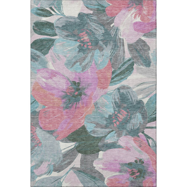 HomeRoots 10' Teal, Blush & Ivory Floral Washable Area Rug – UV Protected, Stain Resistant, Stylish Durable Design 694014
