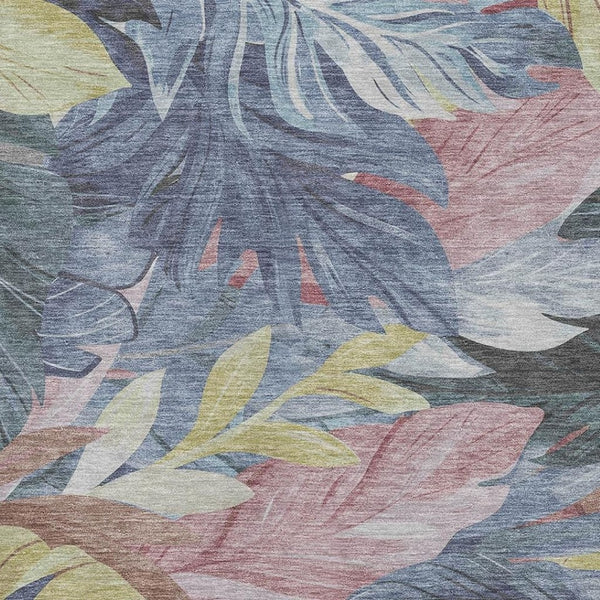 HomeRoots 5' X 8' Washable Denim Blue, Mauve & Gold Floral Area Rug with UV Protection for Busy Homes 694016