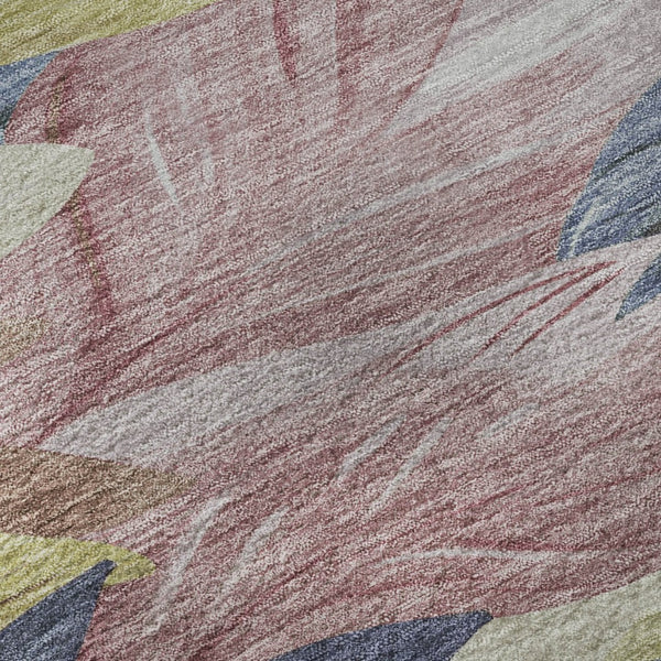 HomeRoots 8' X 8' Washable Denim Blue, Mauve & Gold Floral Rug with UV Protection for Stylish Home Décor 694017