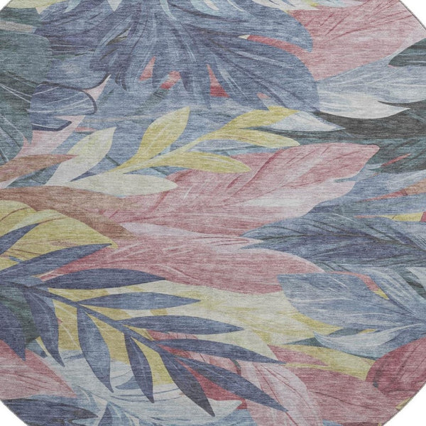 HomeRoots 8' X 8' Washable Denim Blue, Mauve & Gold Floral Rug with UV Protection for Stylish Home Décor 694017