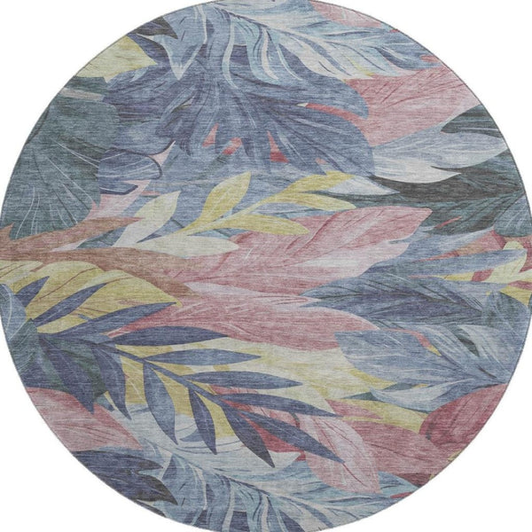 HomeRoots 8' X 8' Washable Denim Blue, Mauve & Gold Floral Rug with UV Protection for Stylish Home Décor 694017