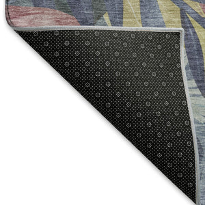 HomeRoots 8' Washable Floral Area Rug in Denim Blue, Mauve & Gold - UV Protected, Stain Resistant, Durable Design 694018
