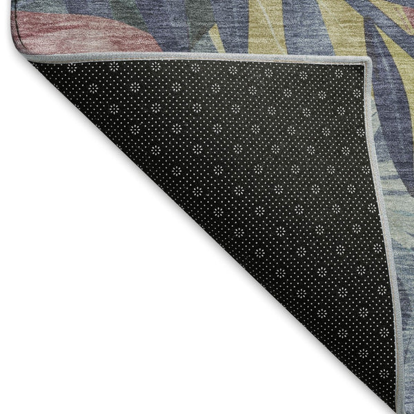 HomeRoots 8' Washable Floral Area Rug in Denim Blue, Mauve & Gold - UV Protected, Stain Resistant, Durable Design 694018