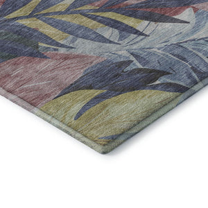 HomeRoots 8' Washable Floral Area Rug in Denim Blue, Mauve & Gold - UV Protected, Stain Resistant, Durable Design 694018