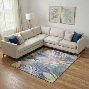 HomeRoots 10' X 14' Floral Washable Area Rug in Denim Blue, Mauve & Gold – Durable, UV-Protected & Stylish! 694020