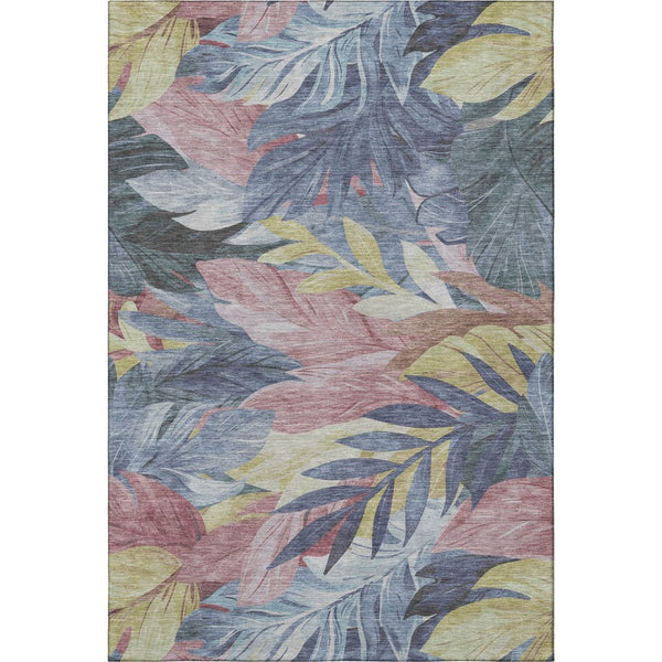 HomeRoots 10' X 14' Floral Washable Area Rug in Denim Blue, Mauve & Gold – Durable, UV-Protected & Stylish! 694020