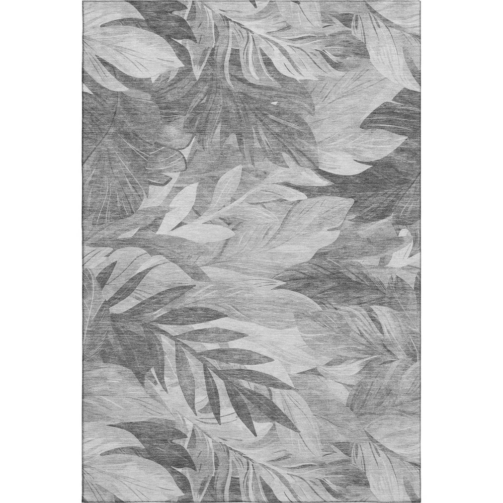 HomeRoots 5' X 8' Gray Silver Floral Washable Area Rug – Durable, Stain-Resistant, UV Protected for High-Traffic Spaces 694022