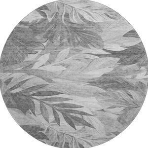 HomeRoots 8' Round Gray Silver Floral Area Rug - Washable, Stain-Resistant, UV Protected for Family Homes 694023