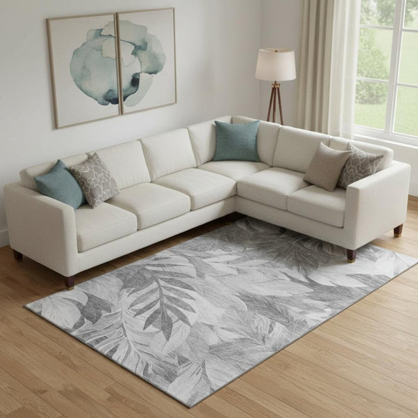 HomeRoots 9' X 12' Gray Silver Charcoal Floral Washable Area Rug - Stylish, Durable, UV-Resistant & Easy Care! 694025