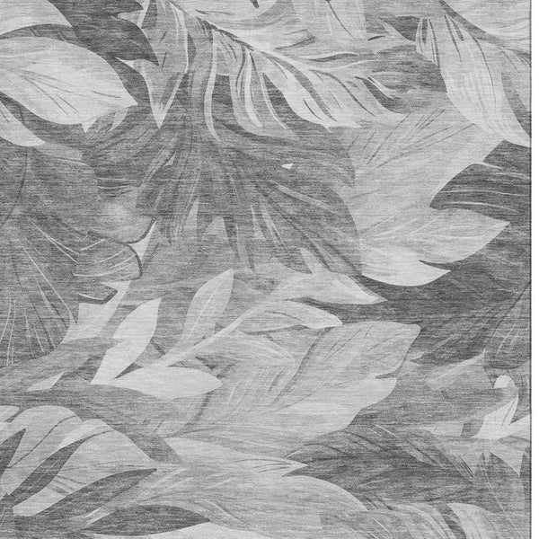 HomeRoots 9' X 12' Gray Silver Charcoal Floral Washable Area Rug - Stylish, Durable, UV-Resistant & Easy Care! 694025