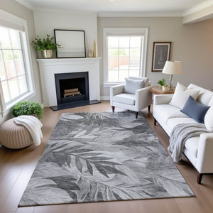 HomeRoots 10' X 14' Stylish Gray Floral Area Rug with UV Protection - Washable, Durable, and Easy Care Elegance 694026