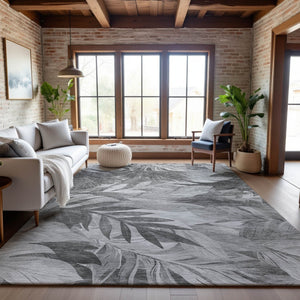 HomeRoots 10' X 14' Stylish Gray Floral Area Rug with UV Protection - Washable, Durable, and Easy Care Elegance 694026
