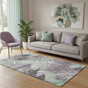 HomeRoots 5' X 8' Floral Area Rug in Lavender & Mint Green - Washable, UV-Protected, & Stain-Resistant Design 694028