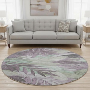 HomeRoots 8' X 8' Floral Round Rug in Lavender and Mint Green - Washable, UV-Protected, Non-Slip Comfort! 694029