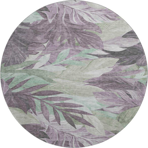 HomeRoots 8' X 8' Floral Round Rug in Lavender and Mint Green - Washable, UV-Protected, Non-Slip Comfort! 694029