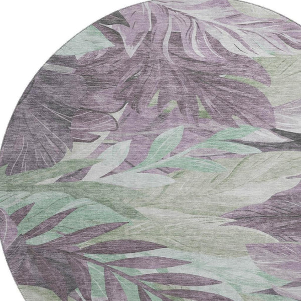 HomeRoots 8' X 8' Floral Round Rug in Lavender and Mint Green - Washable, UV-Protected, Non-Slip Comfort! 694029