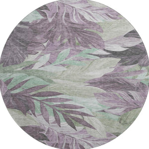 HomeRoots 8' X 8' Floral Round Rug in Lavender and Mint Green - Washable, UV-Protected, Non-Slip Comfort! 694029