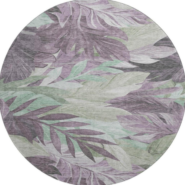 HomeRoots 8' X 8' Floral Round Rug in Lavender and Mint Green - Washable, UV-Protected, Non-Slip Comfort! 694029