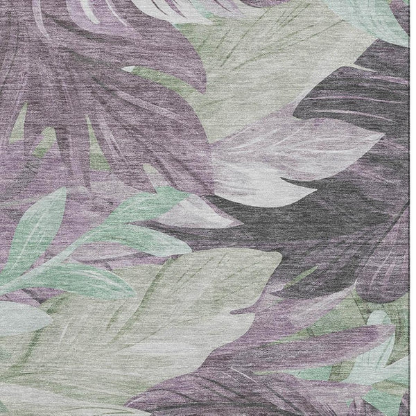 HomeRoots 8' Floral Area Rug in Lavender & Mint Green - Washable, UV-Protected, Stain Resistant for Homes 694030
