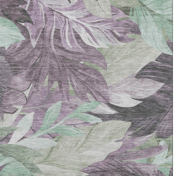 HomeRoots 8' Floral Area Rug in Lavender & Mint Green - Washable, UV-Protected, Stain Resistant for Homes 694030