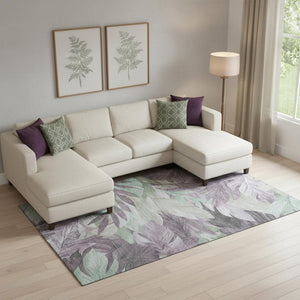 HomeRoots 9' X 12' Floral Area Rug in Lavender & Mint Green – Washable, UV Protected, Durable & Stylish! 694031