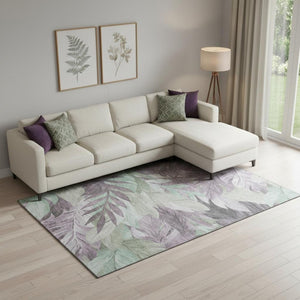 HomeRoots 10' Floral Area Rug in Lavender & Mint Green - Washable, UV Protected, Perfect for Family Spaces! 694032