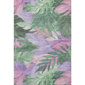 HomeRoots 5' X 8' Floral Washable Area Rug in Sage, Purple & Blush - UV Protection & Easy-Care Design 694034