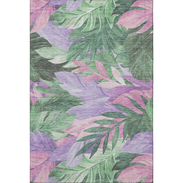 HomeRoots 5' X 8' Floral Washable Area Rug in Sage, Purple & Blush - UV Protection & Easy-Care Design 694034