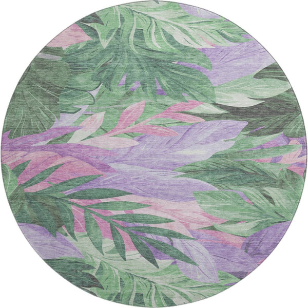 HomeRoots 8' Round Floral Rug in Sage, Purple & Blush - Washable, UV Protected, Ideal for Busy Homes & Pets 694035
