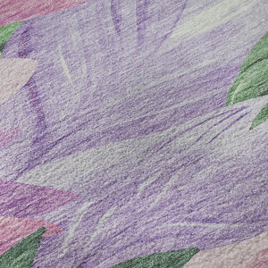 HomeRoots 8' Round Floral Rug in Sage, Purple & Blush - Washable, UV Protected, Ideal for Busy Homes & Pets 694035