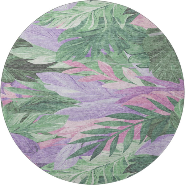 HomeRoots 8' Round Floral Rug in Sage, Purple & Blush - Washable, UV Protected, Ideal for Busy Homes & Pets 694035
