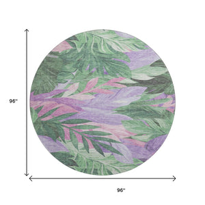 HomeRoots 8' Round Floral Rug in Sage, Purple & Blush - Washable, UV Protected, Ideal for Busy Homes & Pets 694035