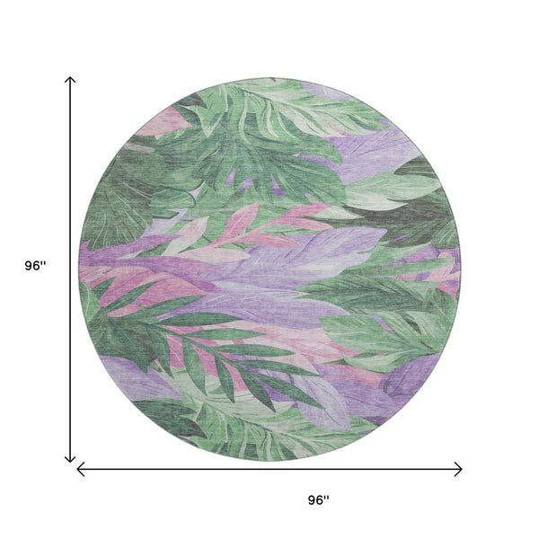 HomeRoots 8' Round Floral Rug in Sage, Purple & Blush - Washable, UV Protected, Ideal for Busy Homes & Pets 694035