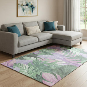 HomeRoots 8' Sage Purple and Blush Floral Area Rug - Washable, UV Protected, Durable Design for Homes 694036
