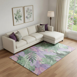 HomeRoots 9' X 12' Floral Area Rug in Sage, Purple & Blush - Washable, UV-Protected & Stain-Resistant Design 694037