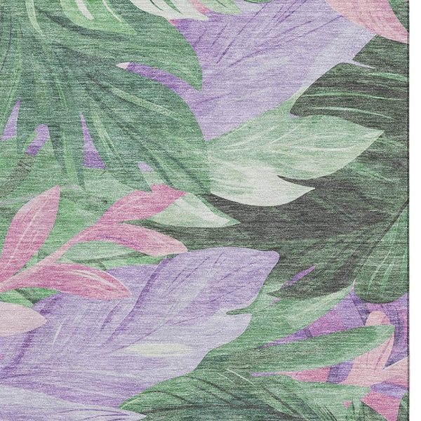 HomeRoots 9' X 12' Floral Area Rug in Sage, Purple & Blush - Washable, UV-Protected & Stain-Resistant Design 694037