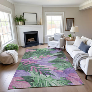 HomeRoots 10' Washable Floral Area Rug in Sage, Purple & Blush - UV Resistant, Stain-Proof, Low Maintenance Elegance 694038