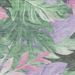 HomeRoots 10' Washable Floral Area Rug in Sage, Purple & Blush - UV Resistant, Stain-Proof, Low Maintenance Elegance 694038