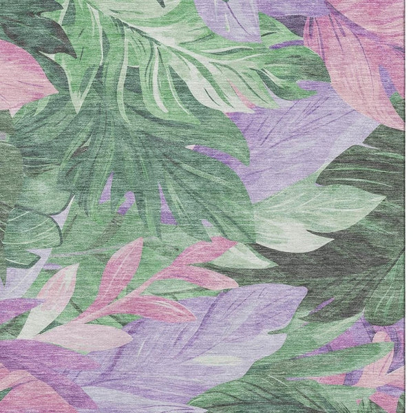 HomeRoots 10' Washable Floral Area Rug in Sage, Purple & Blush - UV Resistant, Stain-Proof, Low Maintenance Elegance 694038