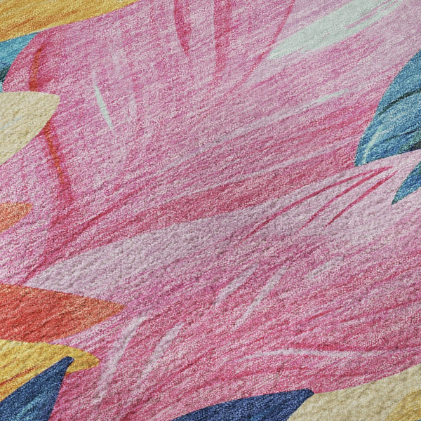 HomeRoots 5' X 8' Elegant Floral Area Rug in Sky Blue, Pink & Gold - Washable, UV Protected, Durable Design 694040