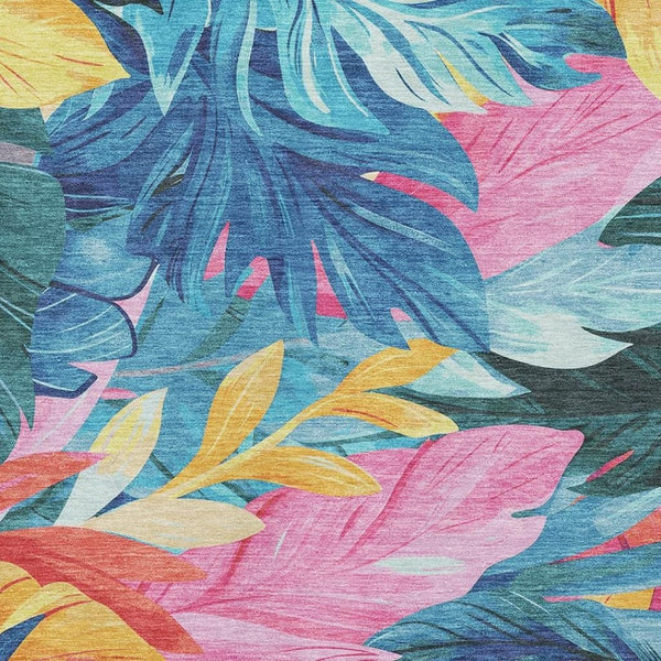 HomeRoots 8' Sky Blue Pink Gold Floral Area Rug – Family-Friendly, UV Resistant, Soft & Easy Care Design 694042